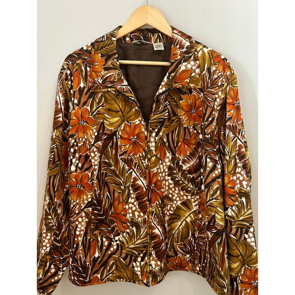 Laura Ashley Woman Brown Orange Tropical Floral Jacket 3X - Picture 4 of 4